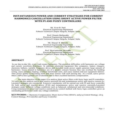 INSTANTANEOUS POWER AND CURRENT STRATEGIES FOR CURRENT HARMONICS CANCELLATION...