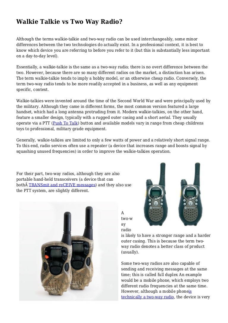 Walkie Talkie vs Two Way Radio?