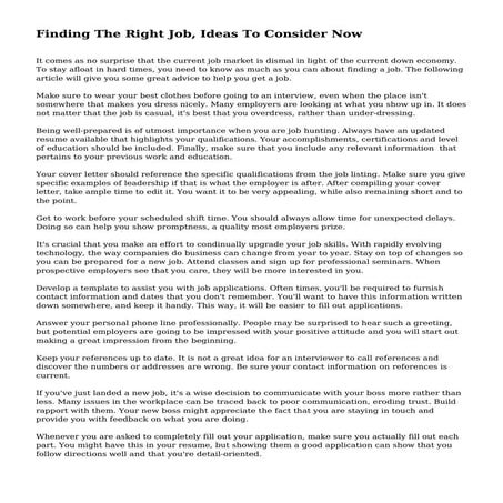 Finding The Right Job, Ideas To Consider Now