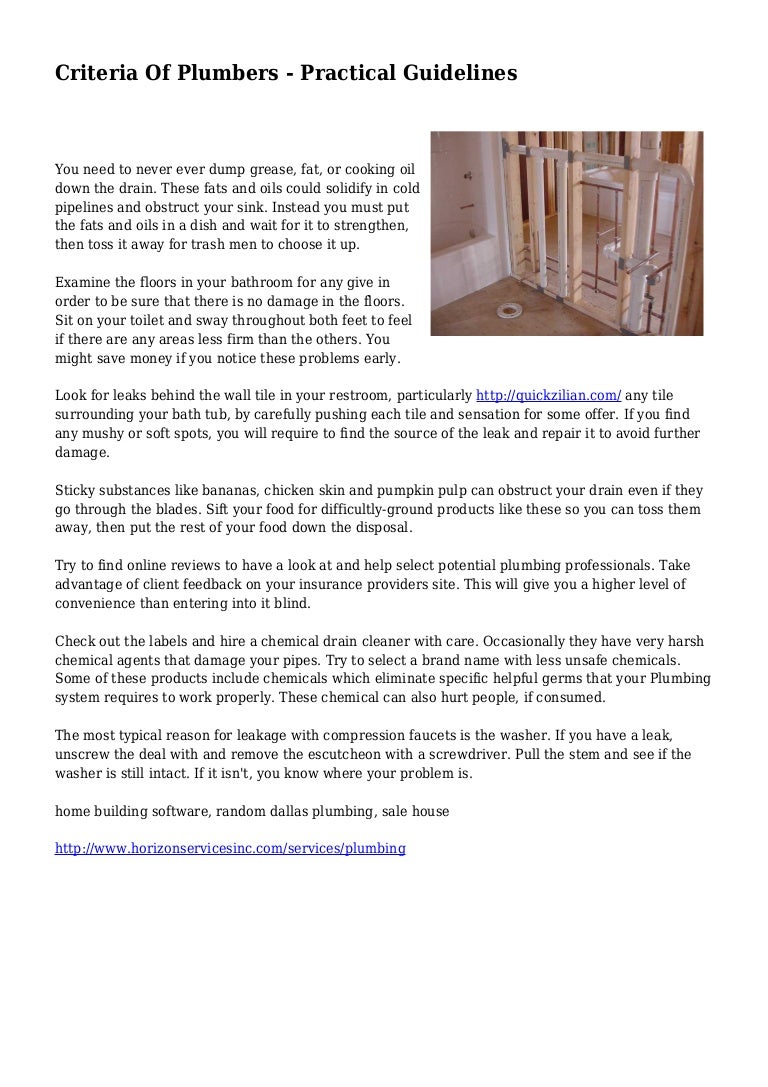 Criteria Of Plumbers Practical Guidelines