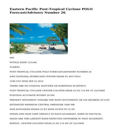 Eastern Pacific Post-Tropical Cyclone POLO Forecast/Advisory Number 26
