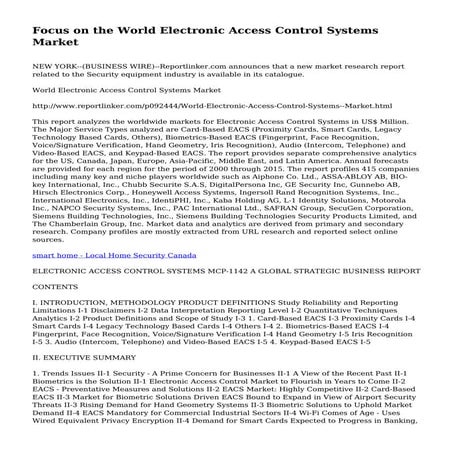 Focus on the World Electronic Access Control Systems Market