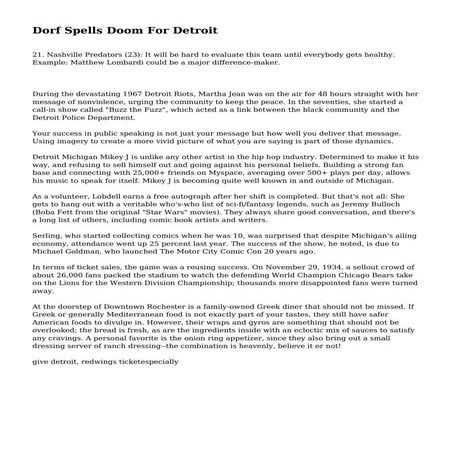 Dorf Spells Doom For Detroit