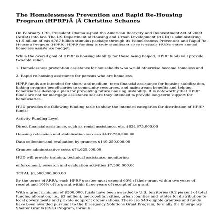 The Homelessness Prevention and Rapid Re-Housing Program (HPRP) | Christine S...
