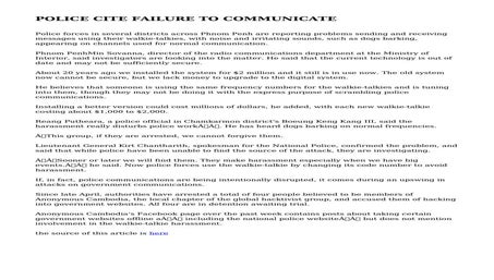 POLICE CITE FAILURE TO COMMUNICATE