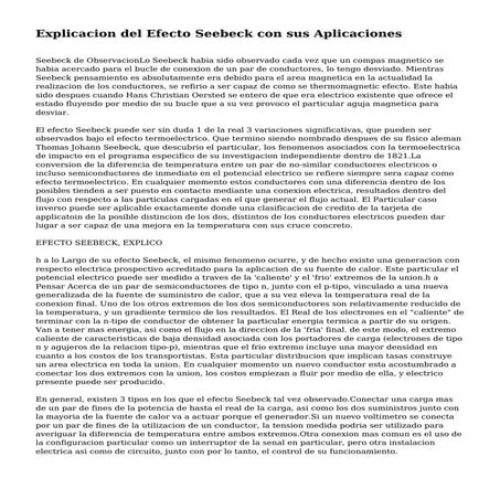 Explicacion del Efecto Seebeck con sus Aplicaciones