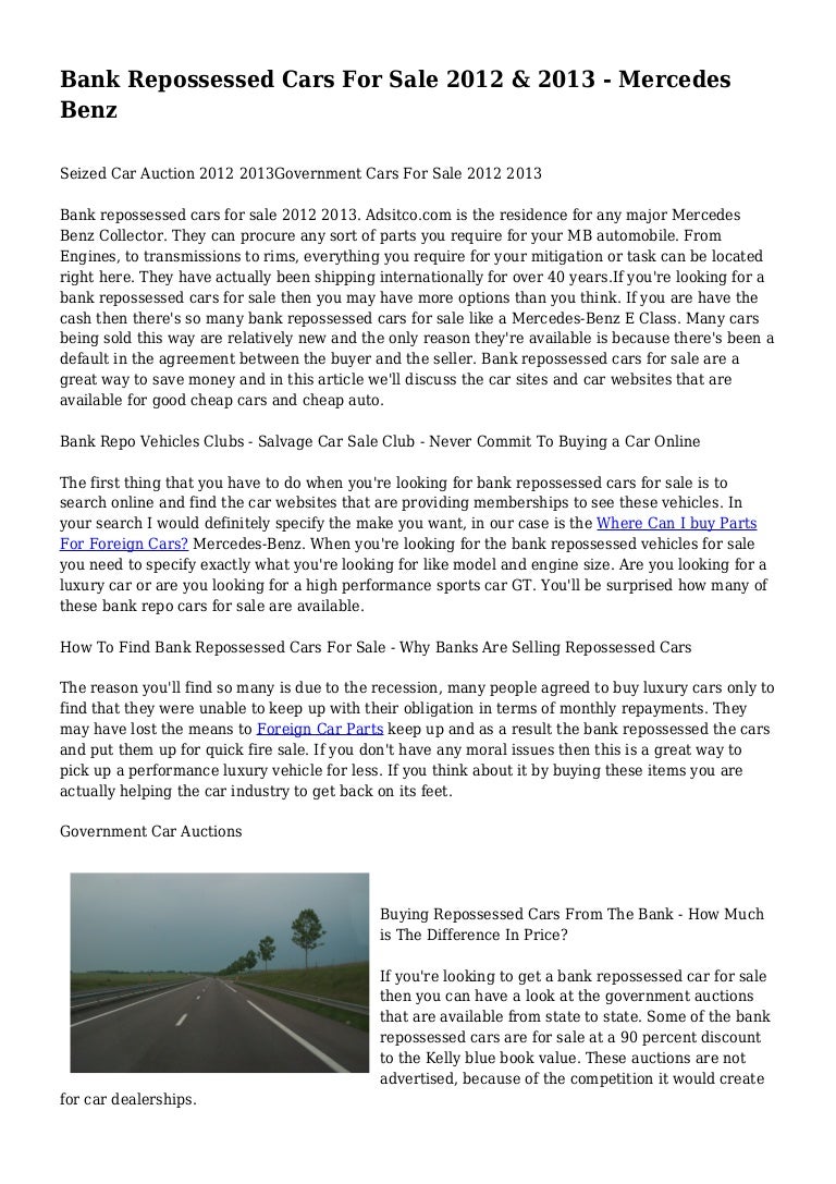 Repo Car Auctions >> Bank Repossessed Cars For Sale 2012 2013 Mercedes Repo Car Auctions >> Bank Repossessed Cars For Sale 2012 2013 Mercedes
