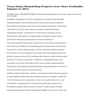 Texas Home Remodeling Projects Grew...