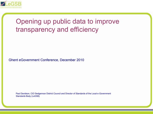 Paul Davidson – Opening up public data to improve transparancy and efficiency