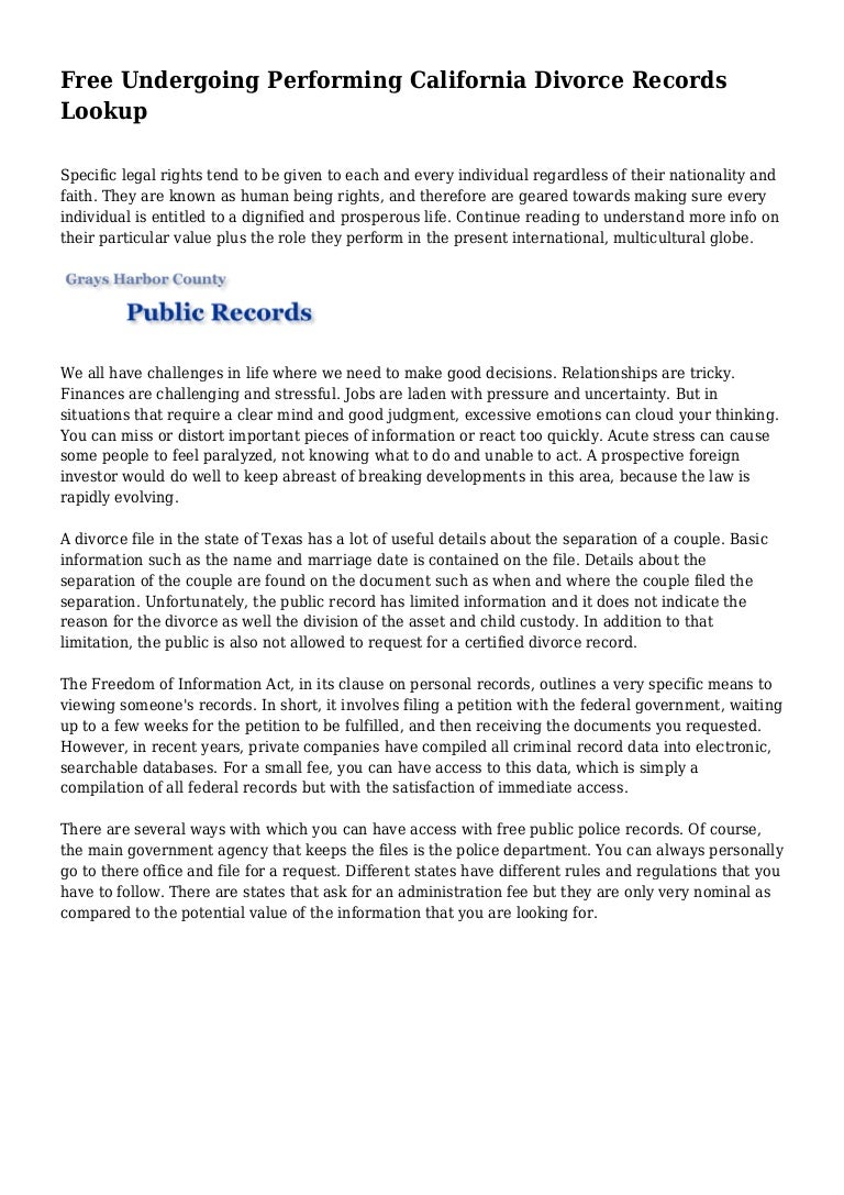 Free Undergoing Performing California Divorce Records Lookup