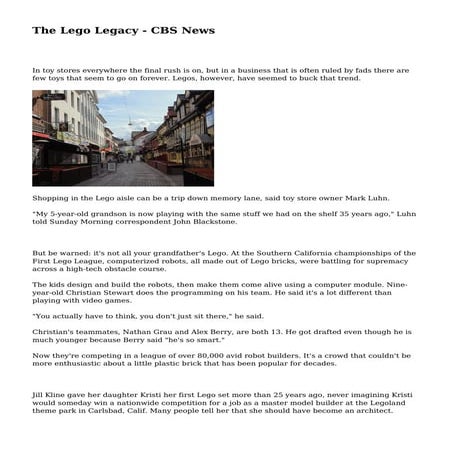 The Lego Legacy - CBS News