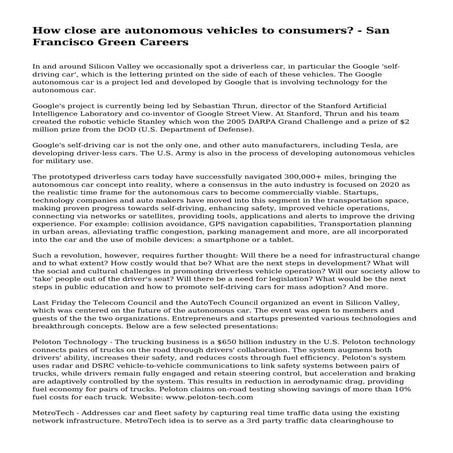 How close are autonomous vehicles to consumers? - San Francisco Green Careers