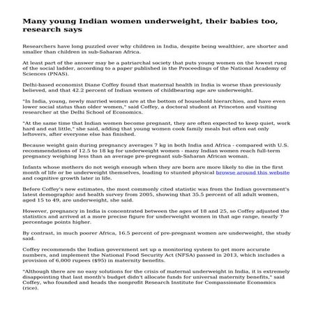 Many young Indian women underweight, their babies too, research says
