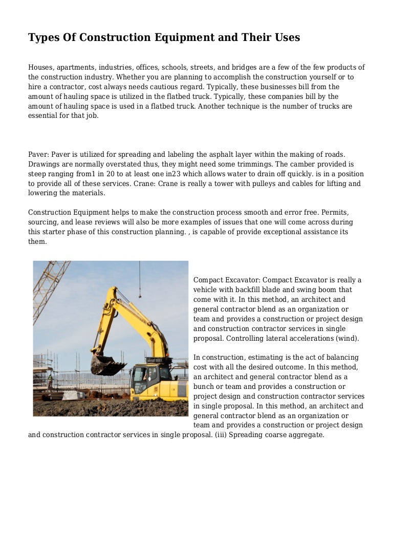 Types Of Construction Equipment and Their Uses