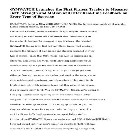 GYMWATCH Launches the First Fitness Tracker to Measure Both Strength and Moti...