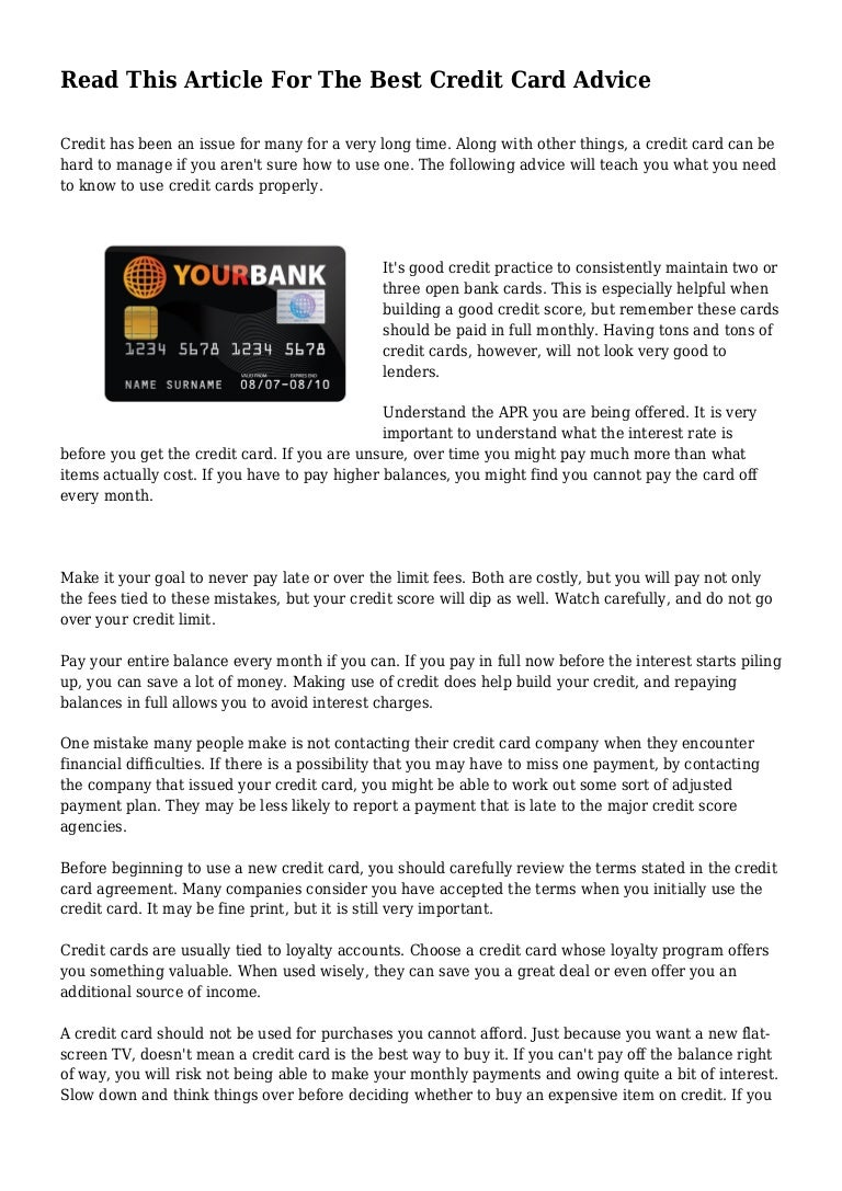 Read This Article For The Best Credit Card Advice