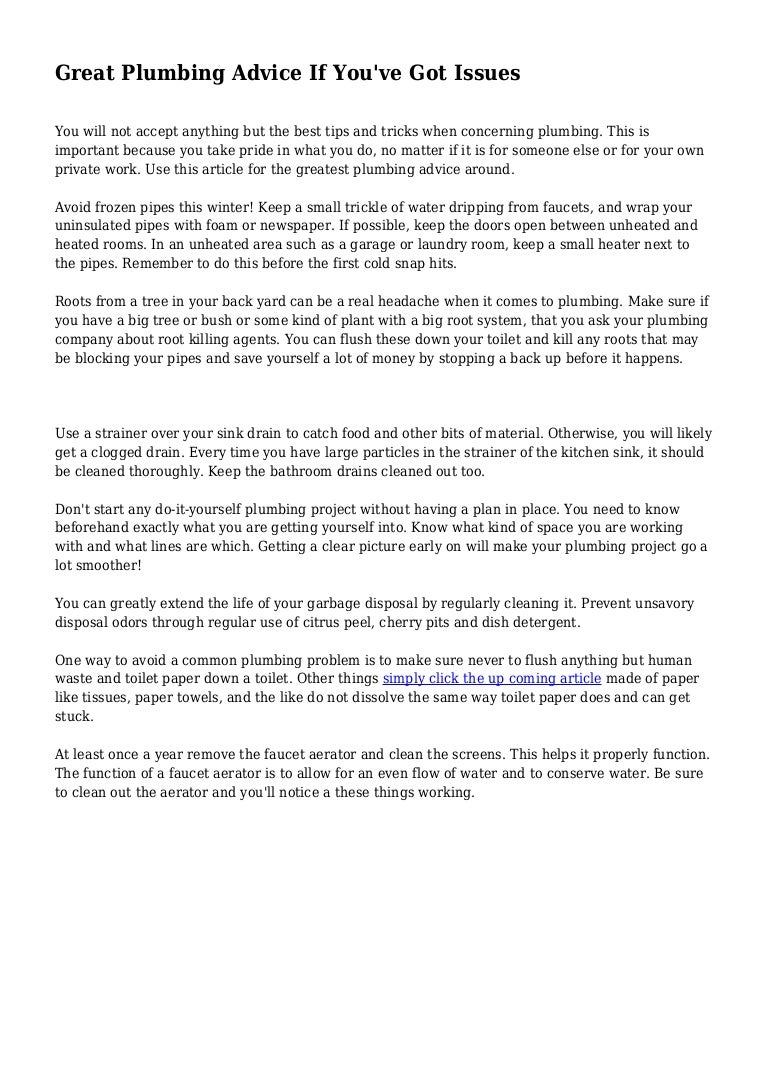 Great Plumbing Advice If You Ve Got Issues