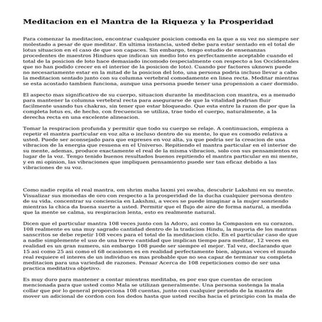 Meditacion en el Mantra de la Riqueza y la Prosperidad | PDF