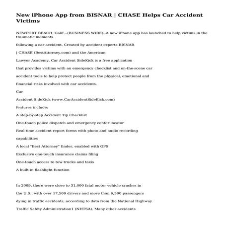 New iPhone App from BISNAR | CHASE Helps Car Accident Victims