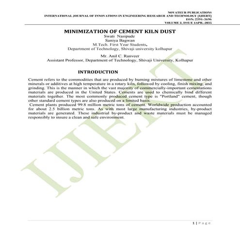 MINIMIZATION OF CEMENT KILN DUST