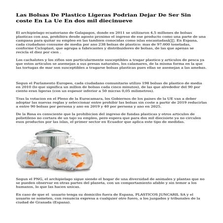 Las Bolsas De Plastico Ligeras Podrian Dejar De Ser Sin coste En La Ue En dos mil diecinueve
