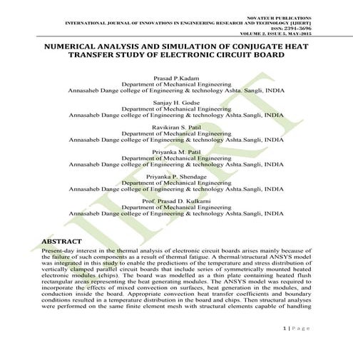 NUMERICAL ANALYSIS AND SIMULATION OF CONJUGATE HEAT TRANSFER STUDY OF ELECTRO...