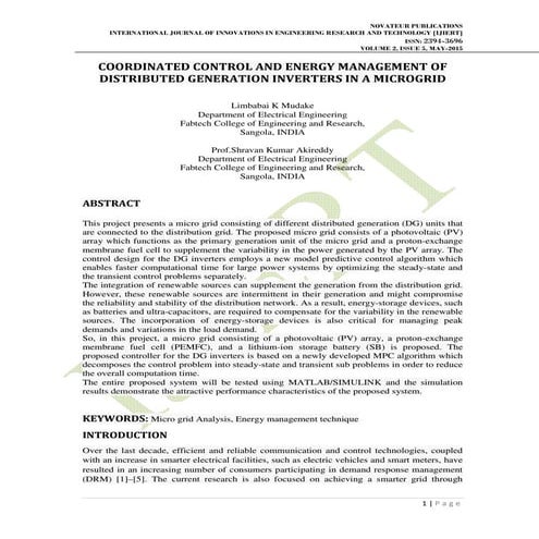 COORDINATED CONTROL AND ENERGY MANAGEMENT OF DISTRIBUTED GENERATION INVERTERS...