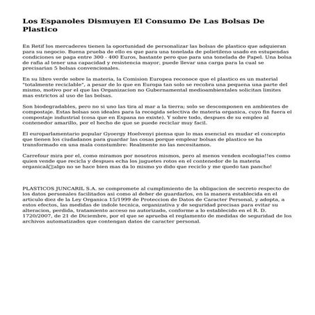 Los Espanoles Dismuyen El Consumo De Las Bolsas De Plastico
