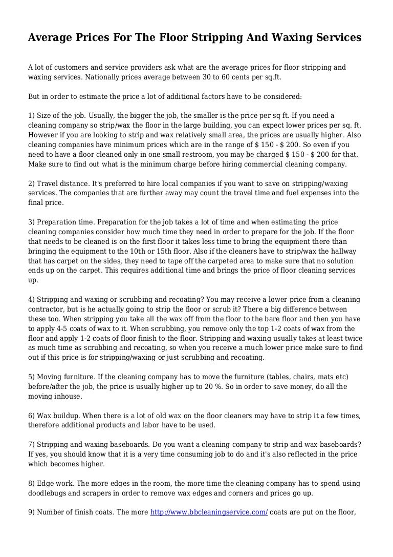 Average Prices For The Floor Stripping And Waxing Services