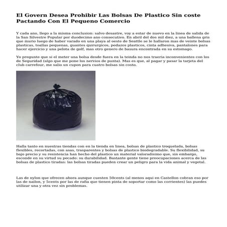 El Govern Desea Prohibir Las Bolsas De Plastico Sin coste Pactando Con El Pequeno Comercio
