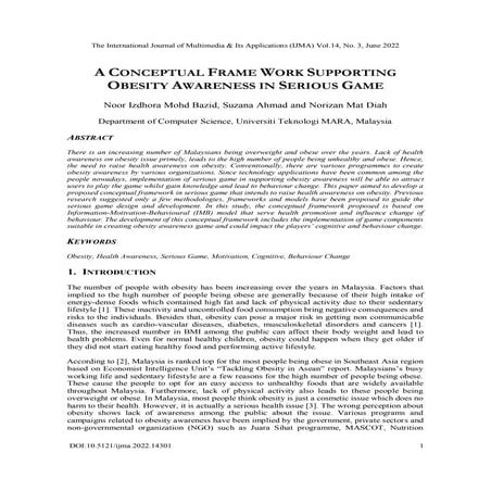 A CONCEPTUAL FRAME WORK SUPPORTING OBESITY AWARENESS IN SERIOUS GAME | PDF