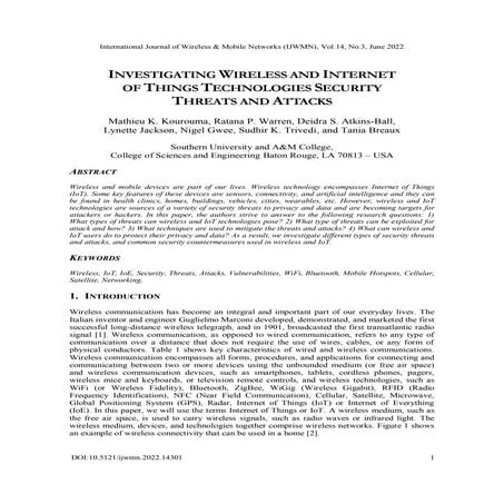 Investigating Wireless and Internet of Things Technologies Security Threats a...