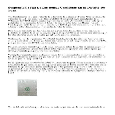Suspension Total De Las Bolsas Camisetas En El Distrito De Puan
