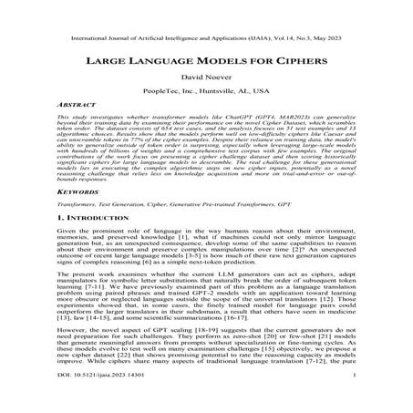 Large Language Models for Ciphers - ijaia | PDF