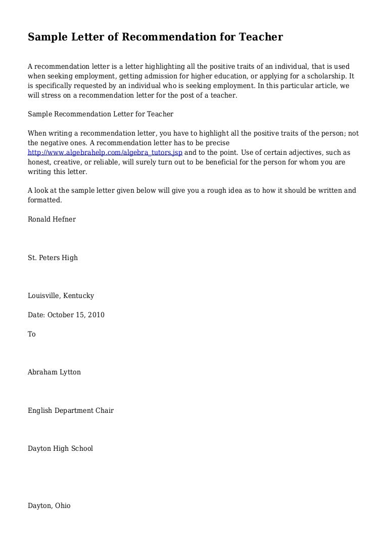 sample letter of recommendation for teacher sample letter of recommendation for teacher tenure