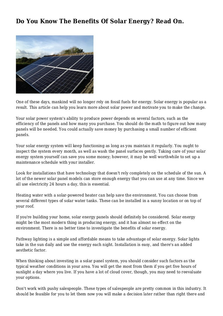Do You Know The Benefits Of Solar Energy Read On