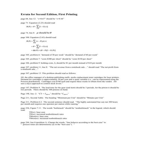 Errata Factory Physics Second Edition | PDF