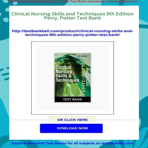 Clinical Nursing Skills and Techniques 9th Edition Perry, Potter Test Bank