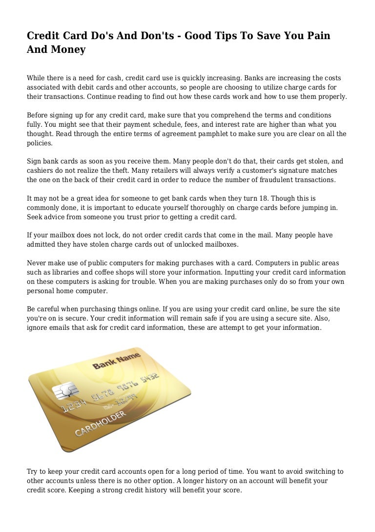 Credit Card Do S And Don Ts Good Tips To Save You Pain And Money