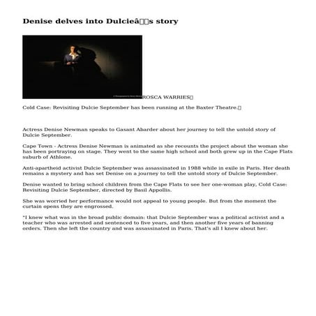 Denise delves into Dulcie’s story