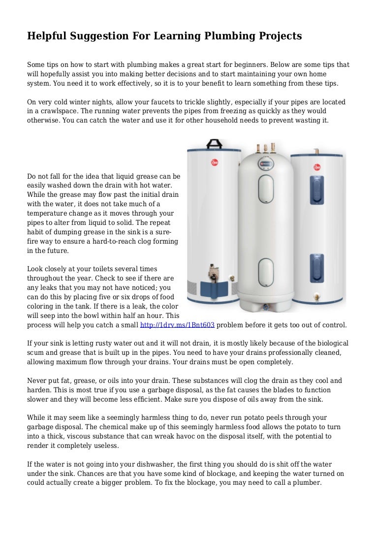 Helpful Suggestion For Learning Plumbing Projects