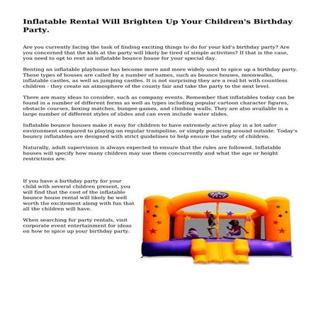 Inflatable Rental Will Brighten Up Your Children's Birthday Party.