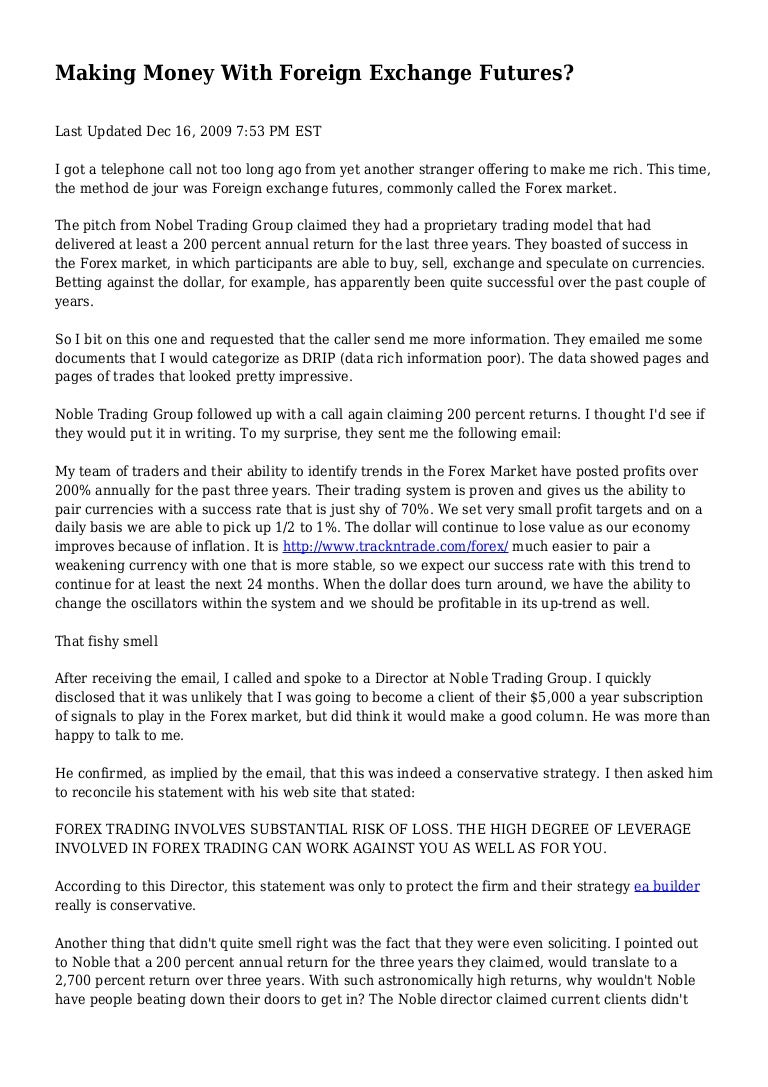 Making Money With Foreign Exchange Futures - 