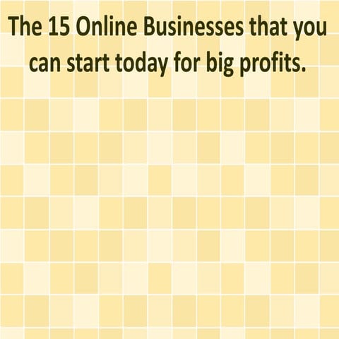 The 15 Online Businesses that you can start today for big profits.