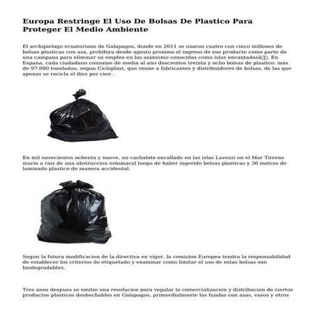 Europa Restringe El Uso De Bolsas De Plastico Para Proteger El Medio Ambiente
