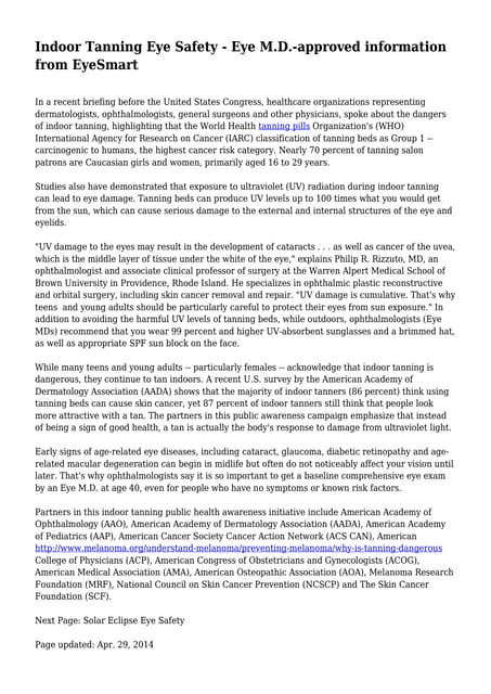 Indoor Tanning Eye Safety - Eye M.D...
