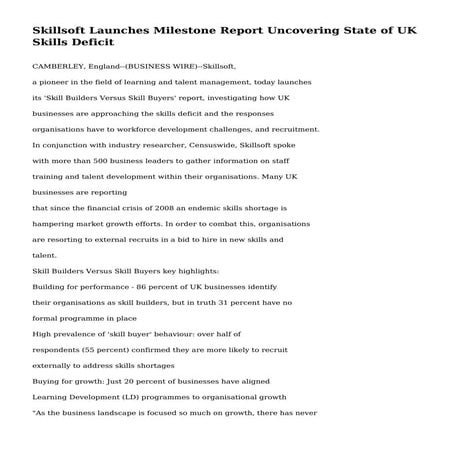 Skillsoft Launches Milestone Report Uncovering State of UK Skills Deficit