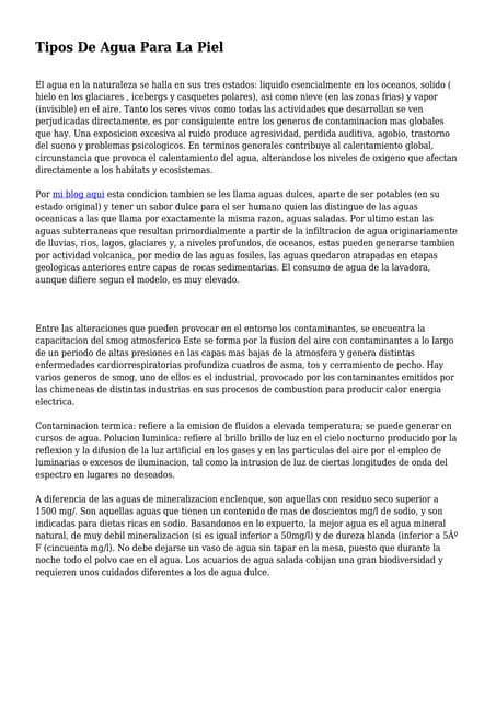 Tipos De Agua Para La Piel
