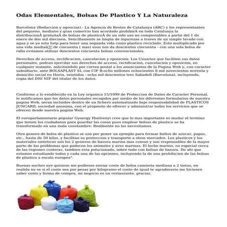 Odas Elementales, Bolsas De Plastico Y La Naturaleza
