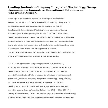 Leading Jordanian Company Integrated Technology Group showcases its innovativ...